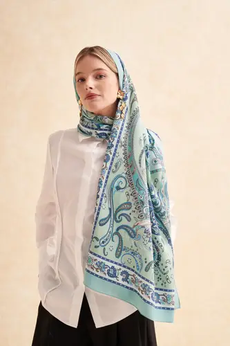 Solara Cotton Silk Scarf Turquoise وشاح سولارا من القطن والحرير بلون الفيروز