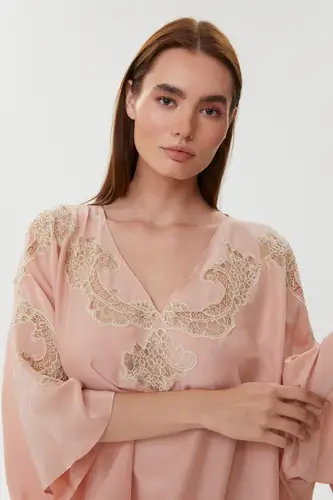 Anais Dusty Blush Silk Kaftan Nightgown