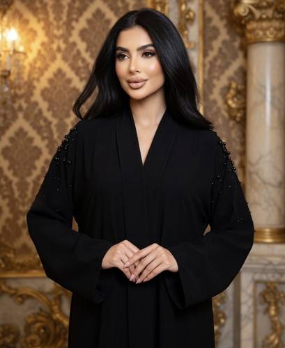 عباية كريب تطريز لولو اسود 2163