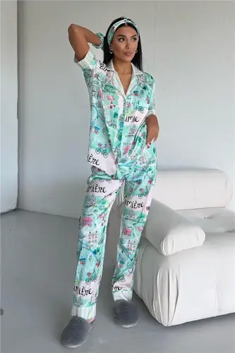 Mondo Allegro Satin Short Sleeve Pants Pajama Set