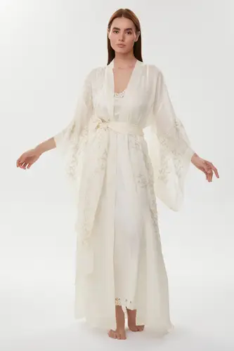 Patricia Soft Ivory Pure Silk Nightgown with Italian Silk Organza Robe