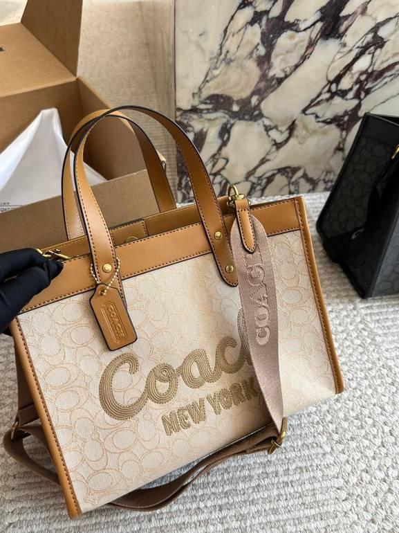 Coach New York Field Tote Bag with Shoulder Strap – Beige & Brown