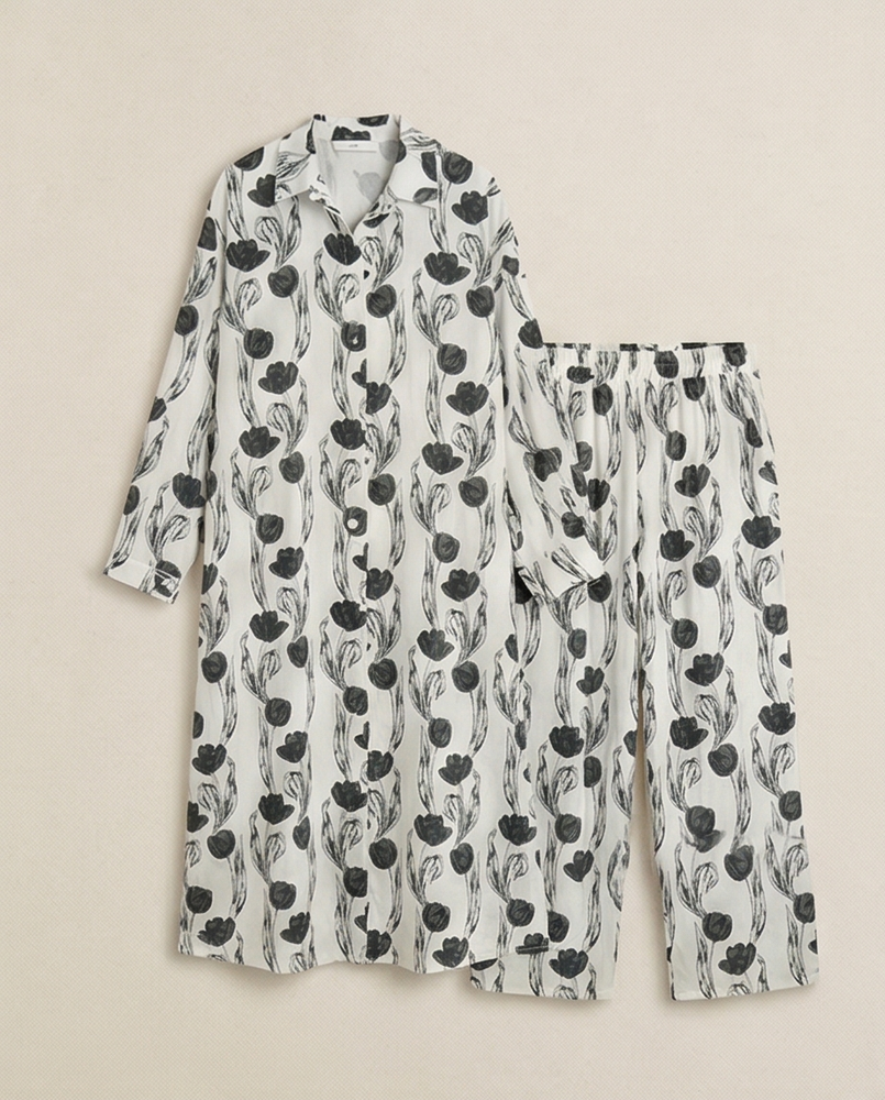 Women’s Floral Print Set – Long Shirt & Pants