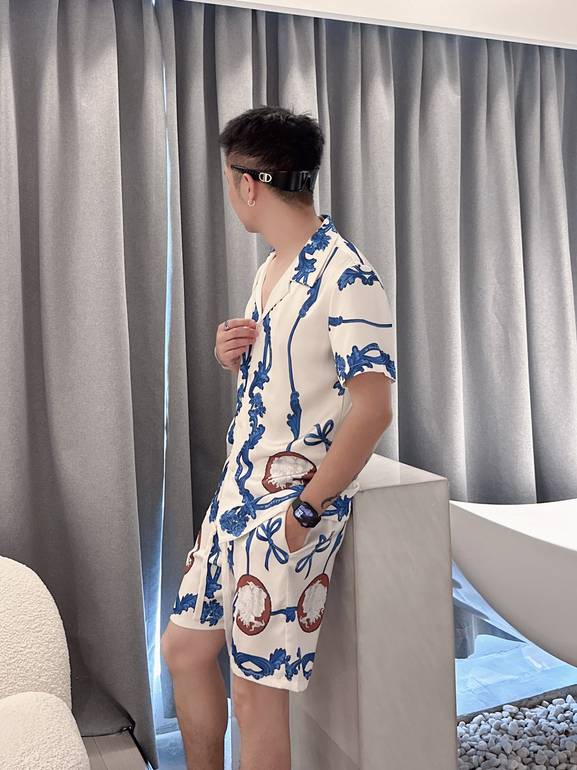Couple Summer Pajama Set – Luxury Blue & White Baroque Print