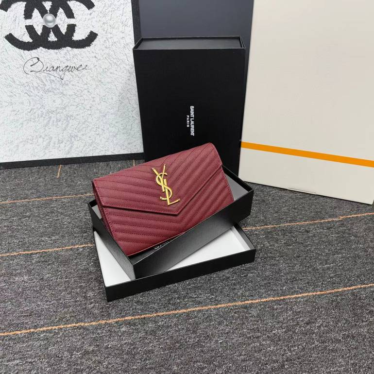 محفظة Saint Laurent Envelope بشعار YSL – عنابي