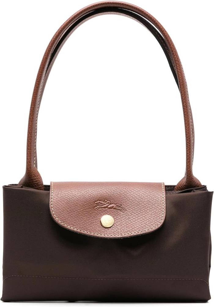 شنطة كتف Longchamp Le Pliage نايلون مع مقبض جلدي – بني