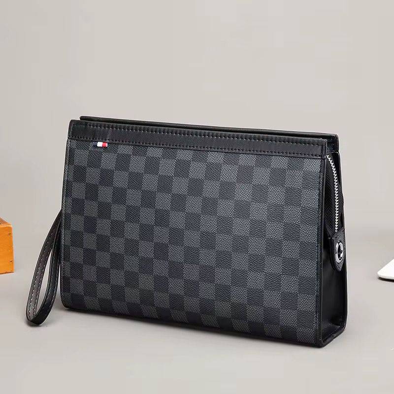 Damier Clutch Pouch with Wrist Strap – Black / Brown