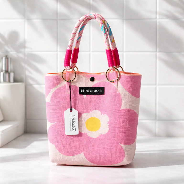 Pink Floral Canvas Tote Bag for Women – Stylish Summer Design