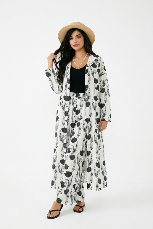 Women’s Floral Print Set – Long Shirt & Pants