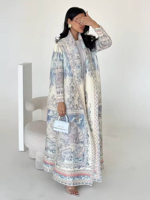 Elegant Printed Open Abaya for Women – Multicolor