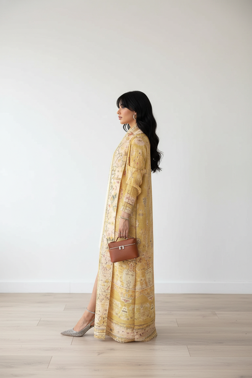 Elegant Printed Open Abaya for Women – Multicolor