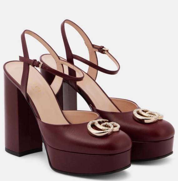Gucci GG High Heel Platform Pumps – Burgundy Leather