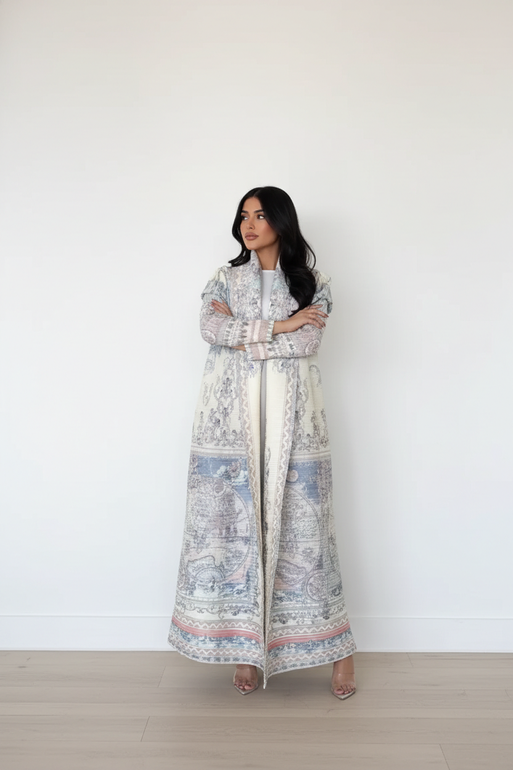 Elegant Printed Open Abaya for Women – Multicolor