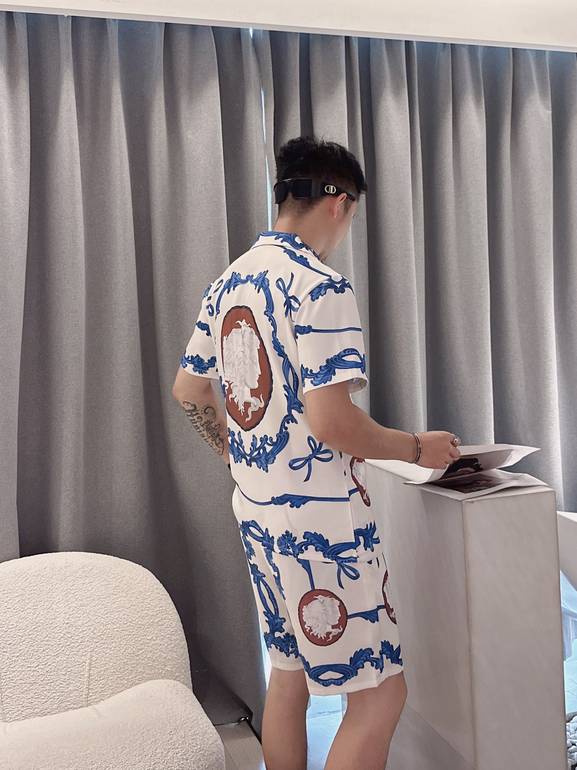 Couple Summer Pajama Set – Luxury Blue & White Baroque Print