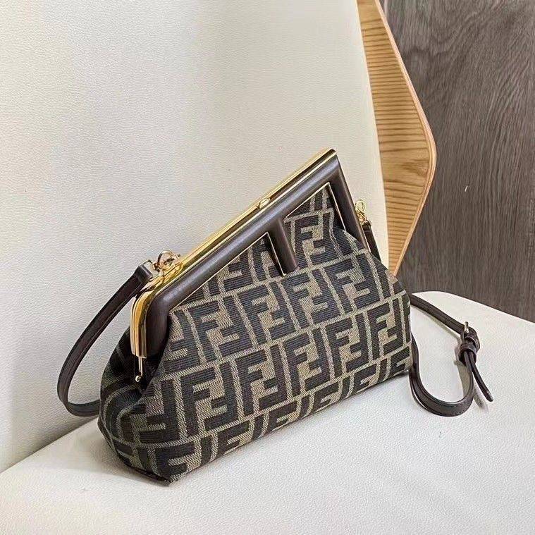 Fendi FF Monogram Frame Clutch Bag with Shoulder Strap – Brown