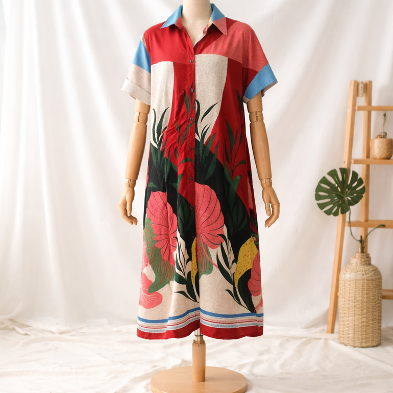 Women’s Botanical Print Summer Shirt Dress – Casual Modern Style