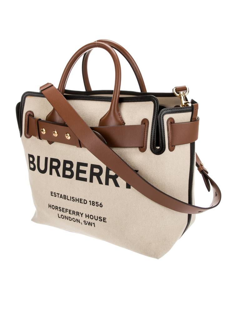 BURBERRY Logo Canvas Tote Bag with Shoulder Strap – Beige