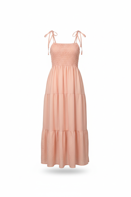 Smocked Strap Midi Dress for Women – Peach