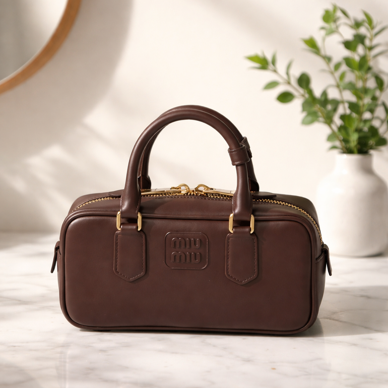 Miu Miu Brown Leather Top Handle Bag – Elegant Luxury Design