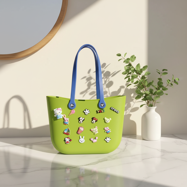 Green Crocs Tote Bag for Women with Charms – Stylish Design