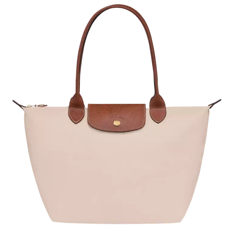 شنطة كتف Longchamp Le Pliage نايلون مع مقبض جلدي – بيج