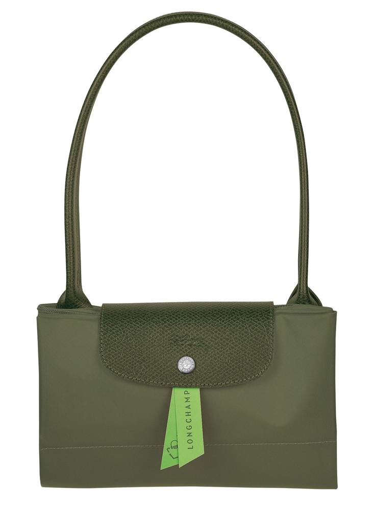 شنطة كتف Longchamp Le Pliage نايلون مع مقبض جلدي – أخضر
