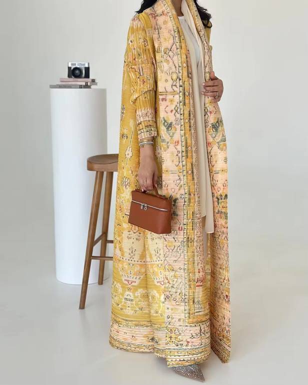Elegant Printed Open Abaya for Women – Multicolor