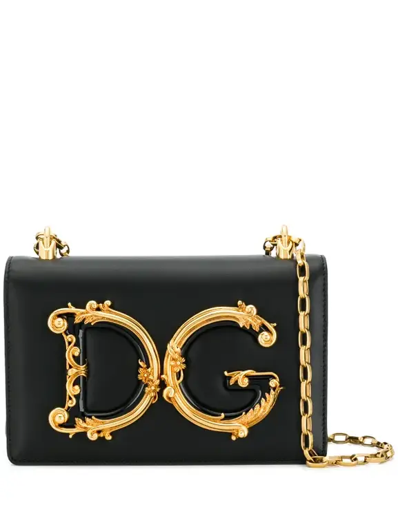شنطة كتف Dolce & Gabbana بشعار DG وسلسلة ذهبية – أسود