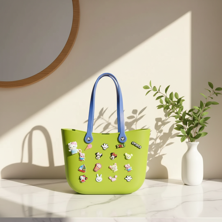 Green Crocs Tote Bag for Women with Charms – Stylish Design