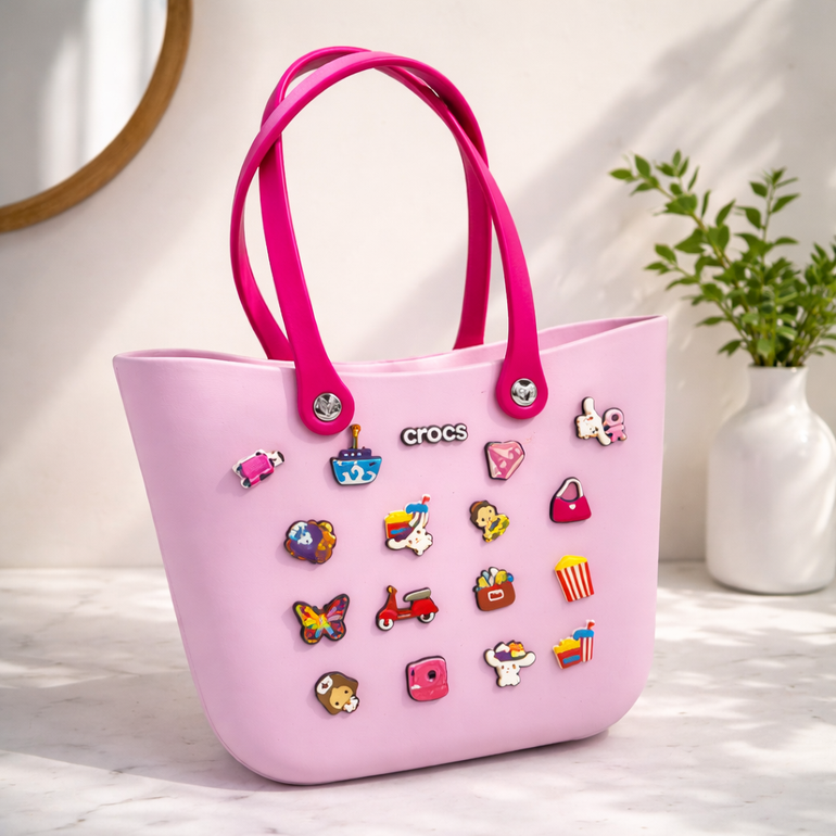 Pink Crocs Tote Bag for Women with Charms – Stylish Design