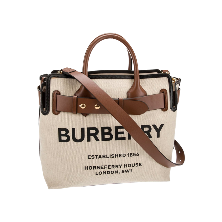 شنطة يد BURBERRY قماش بشعار الماركة مع حزام كتف – بيج