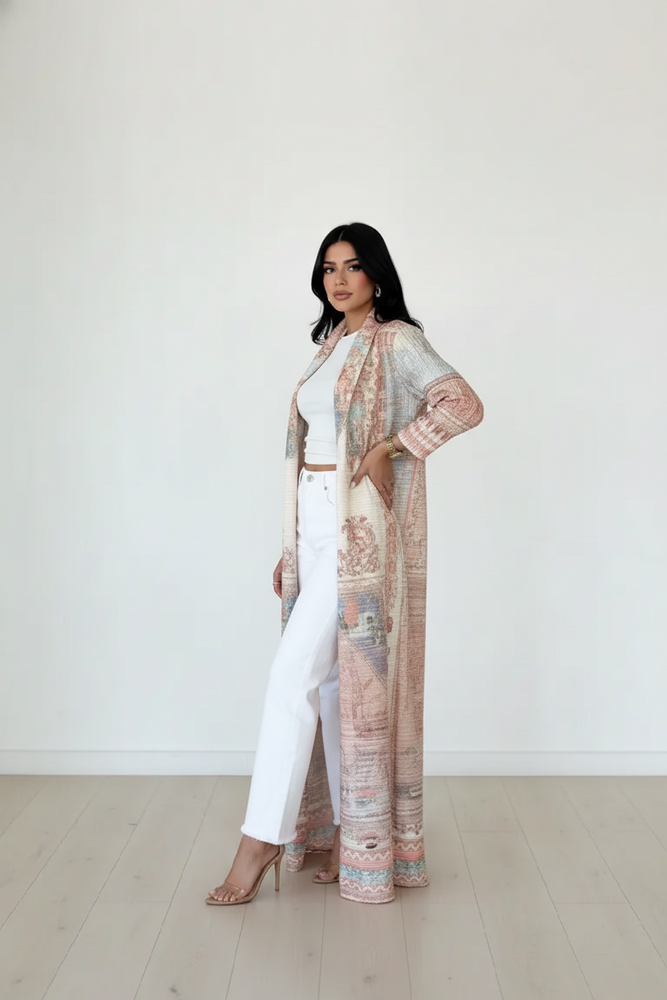 Elegant Printed Open Abaya for Women – Multicolor