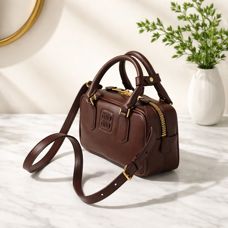 Miu Miu Brown Leather Top Handle Bag – Elegant Luxury Design