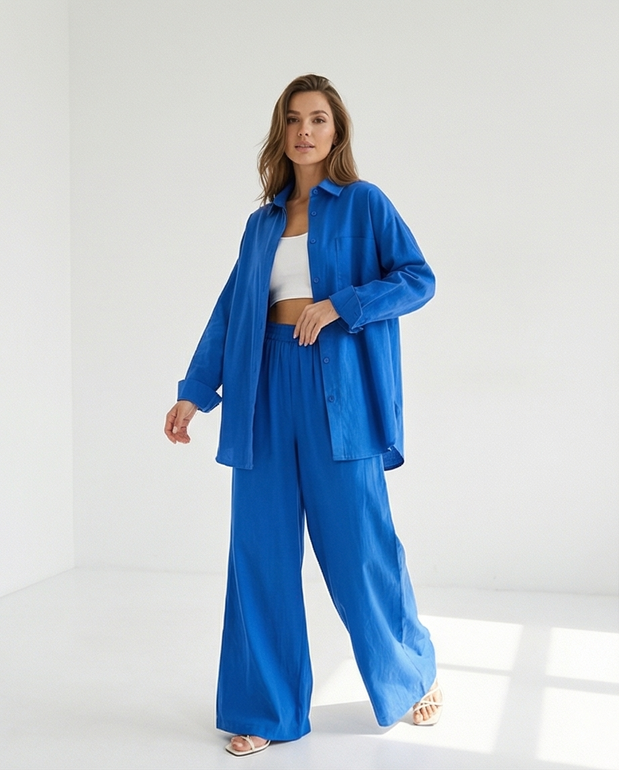 Women’s Elegant Summer 3-Piece Set – Soft Cotton Fabric “Blue”