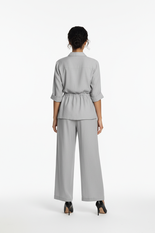 Elegant Women Two-Piece Shirt and Pants Set – Grey