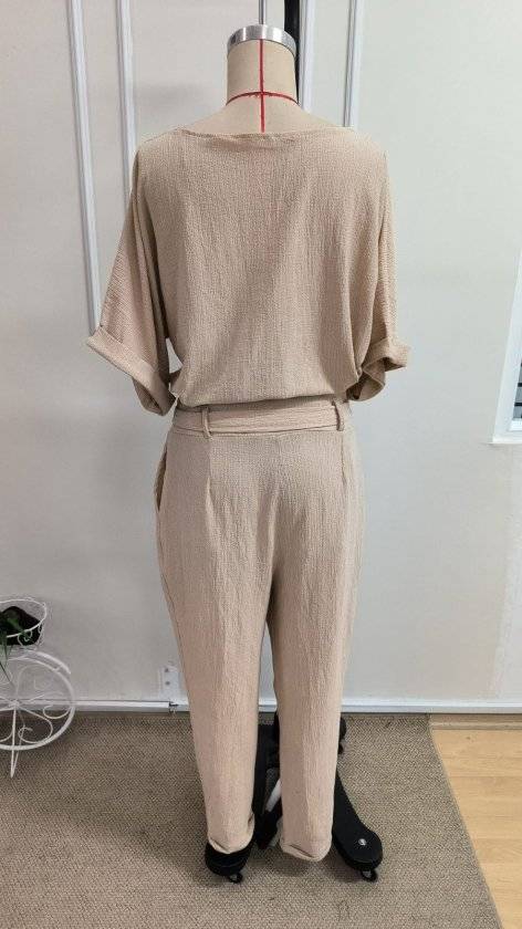 Elegant Beige Belted Jumpsuit