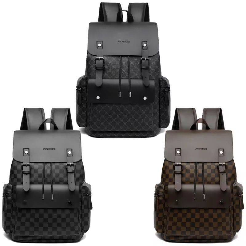 حقيبة ظهر LANCEL PARIS بنقشة مونوغرام وجيوب متعددة – أسود