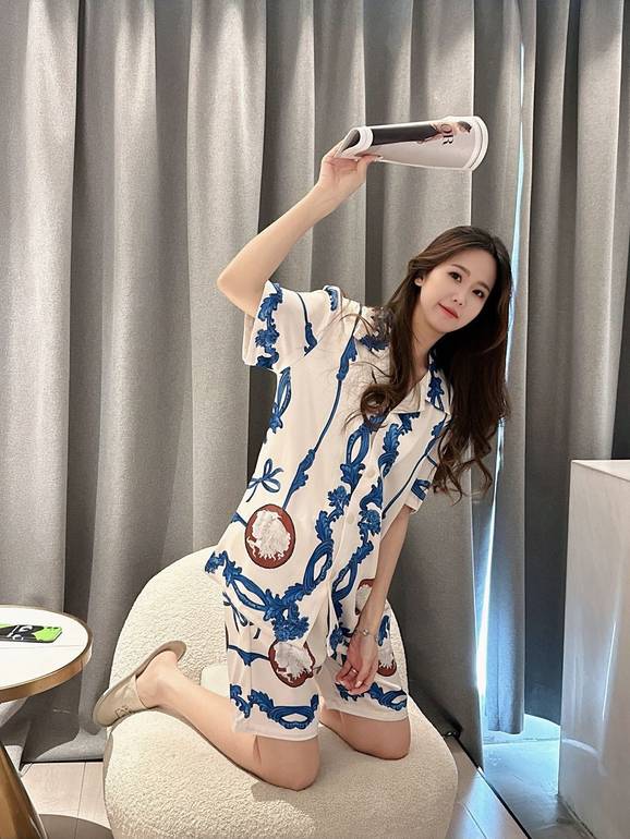 Couple Summer Pajama Set – Luxury Blue & White Baroque Print
