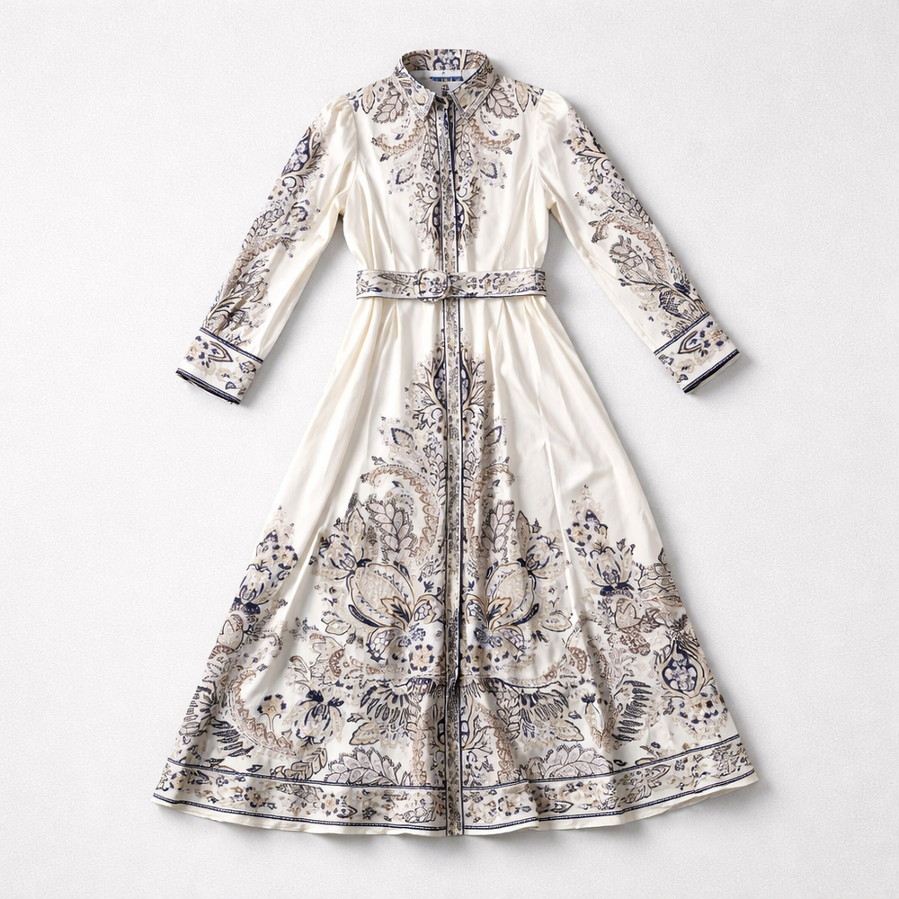 Magic Floral Dress with Belt – Off White