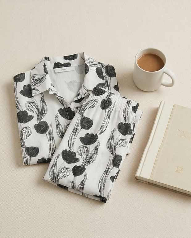 Women’s Floral Print Set – Long Shirt & Pants