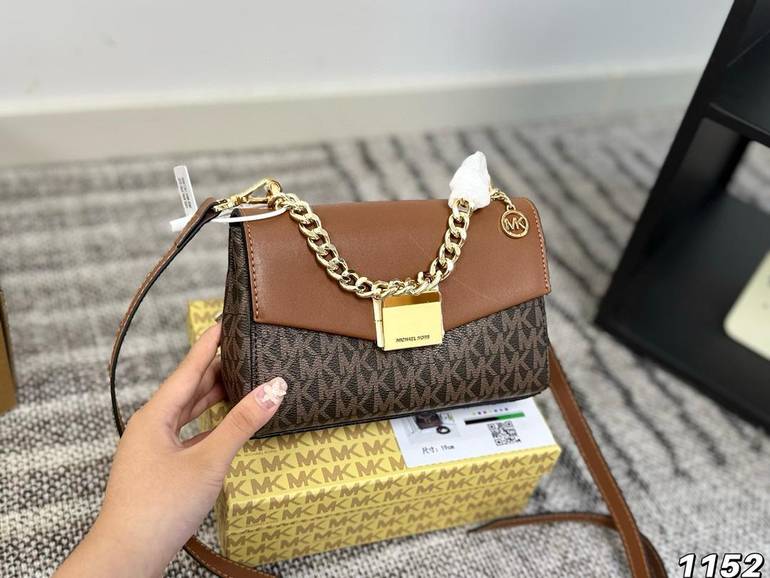 Michael Kors MK Monogram Mini Chain Shoulder Bag – Brown