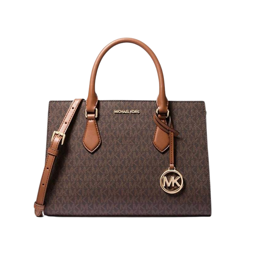 شنطة يد Michael Kors ميني بنقشة MK ومقبض علوي – بني