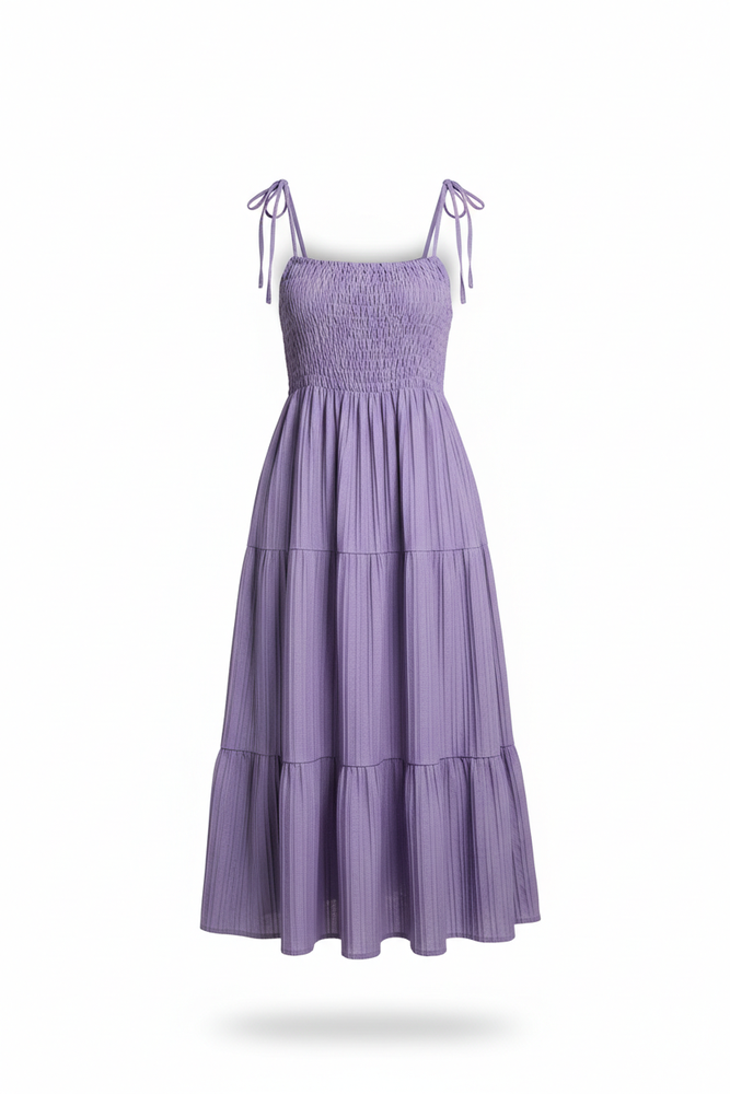 Smocked Strap Midi Dress for Women – Lavender