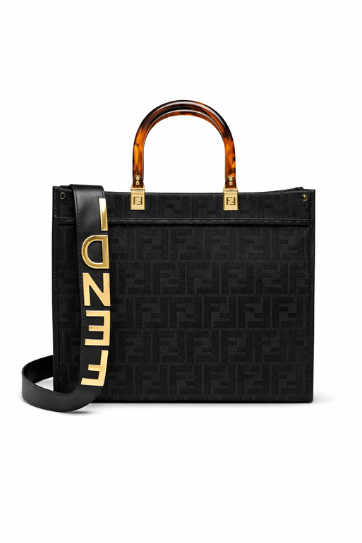 Fendi FF Monogram Tote Bag with Shoulder Strap – Black