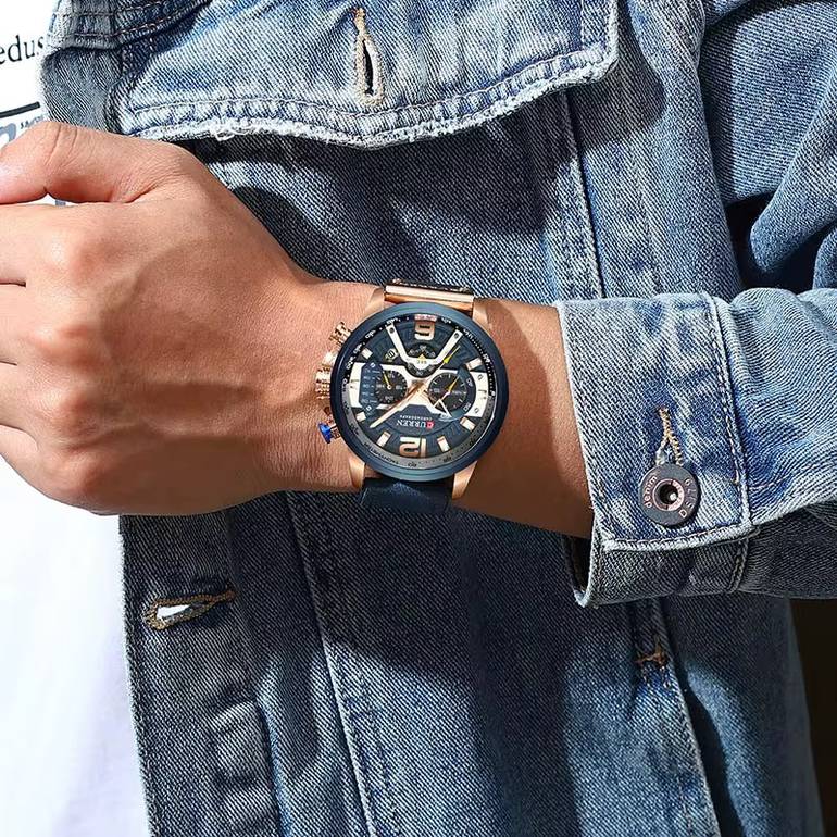 CURREN Men’s Chronograph Watch – Luxury Sport Design with Leather Strap