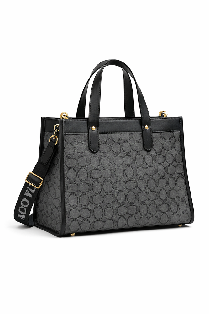 شنطة يد COACH بنقشة Signature مع حزام كتف – أسود