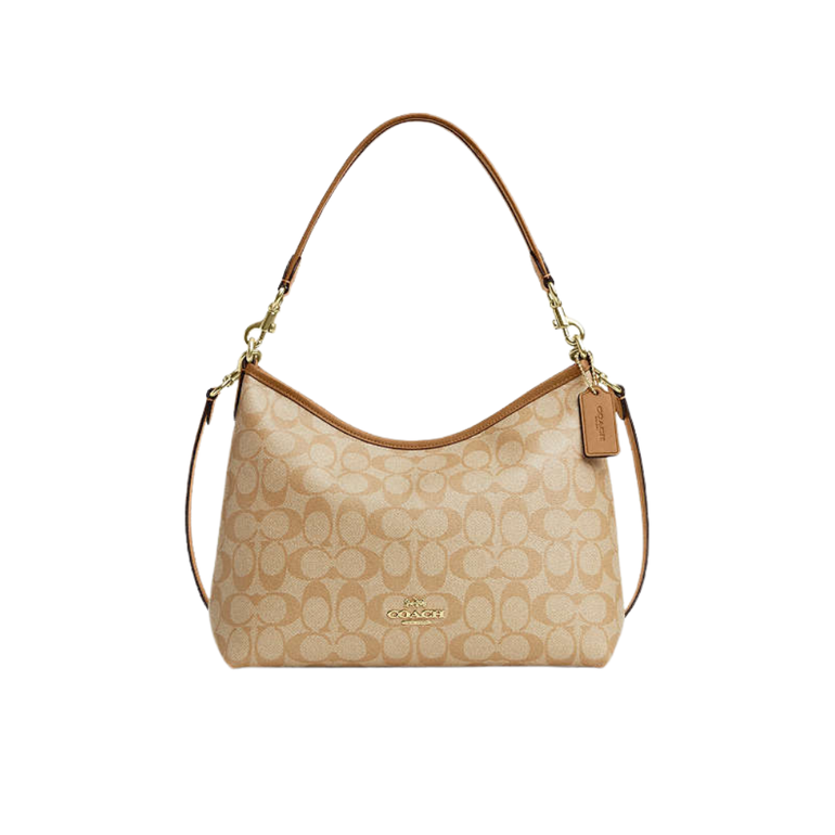 شنطة كتف COACH بنقشة Signature مع حزام كتف – بيج