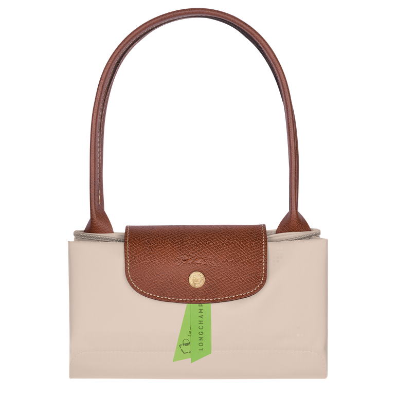 شنطة كتف Longchamp Le Pliage نايلون مع مقبض جلدي – بيج