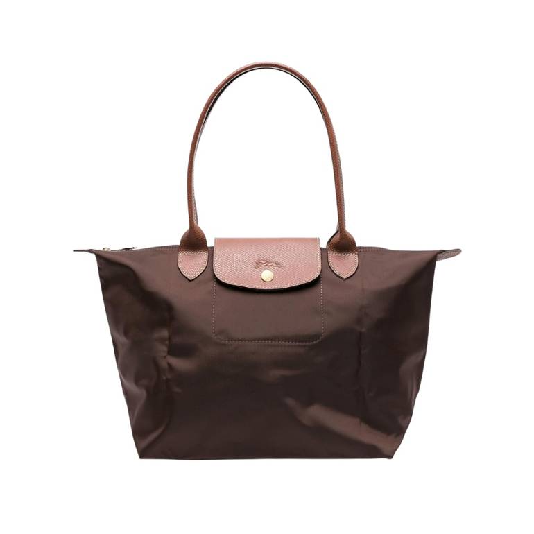 شنطة كتف Longchamp Le Pliage نايلون مع مقبض جلدي – بني