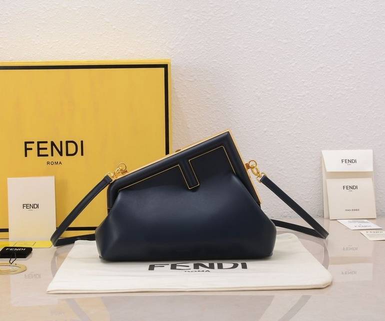 Fendi Frame Clutch Bag with Shoulder Strap – Navy